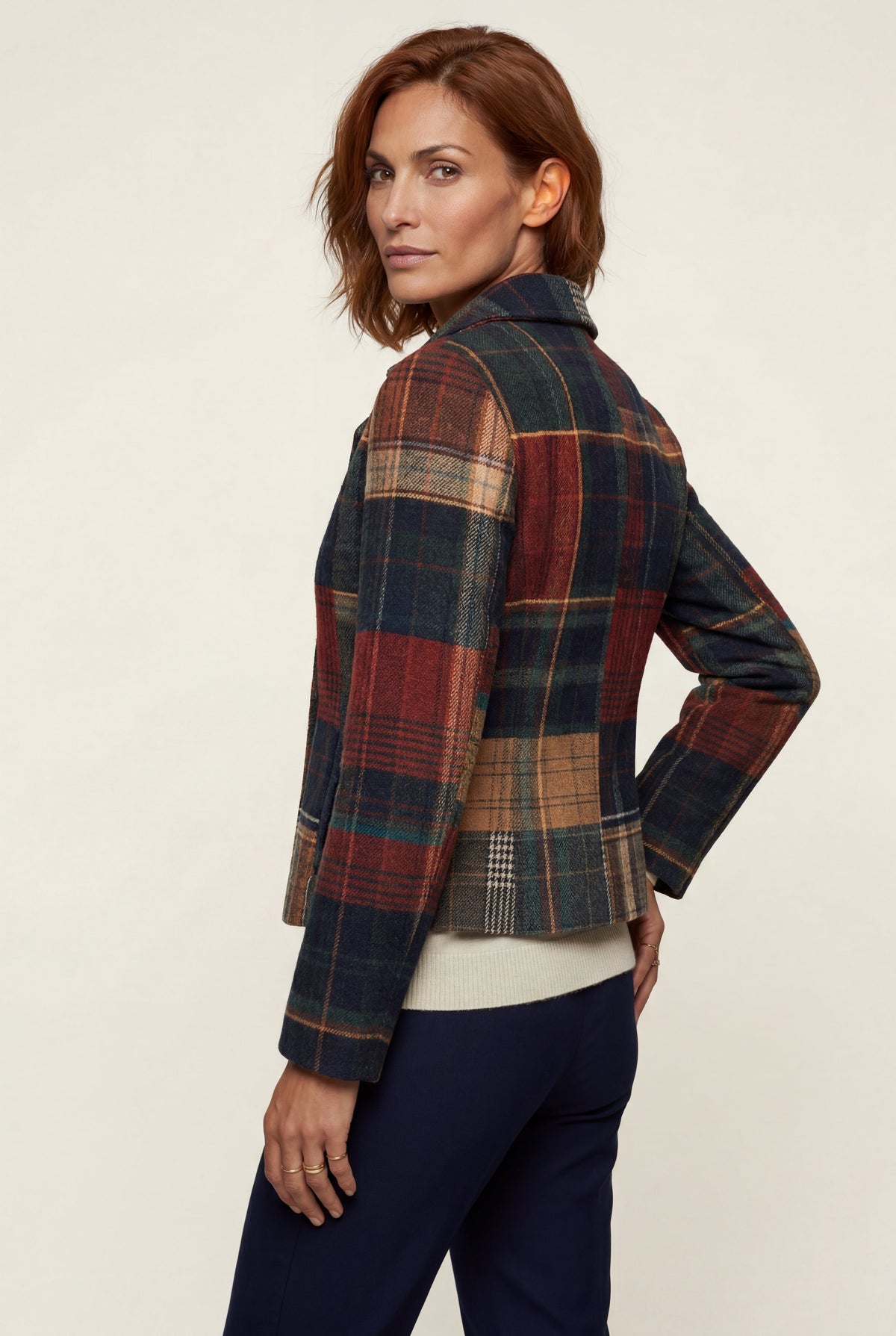 Priya | Plaid Houndstooth Accent Boxy Blazer