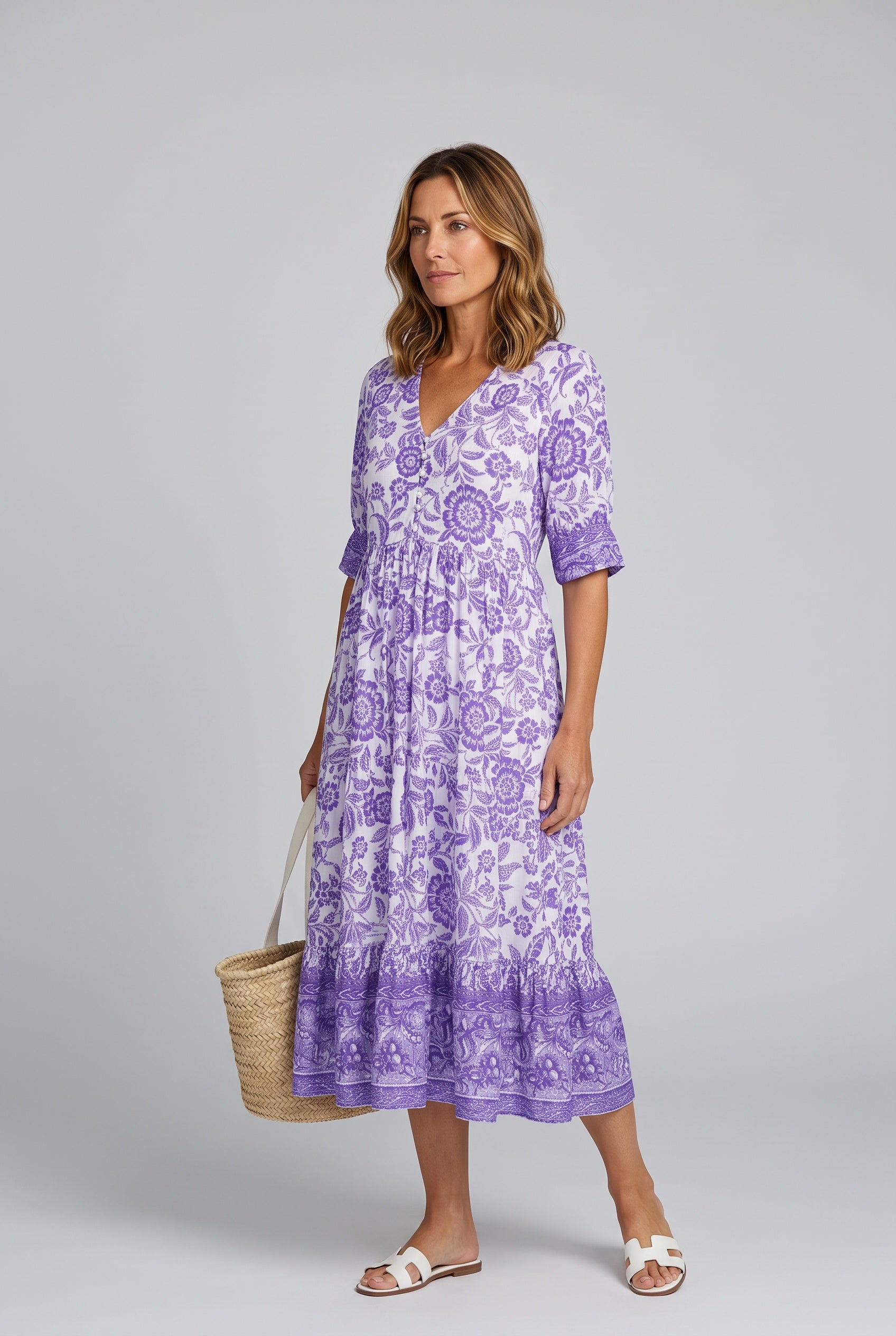 Soraya | Tiered Block Print Boho Midi Dress
