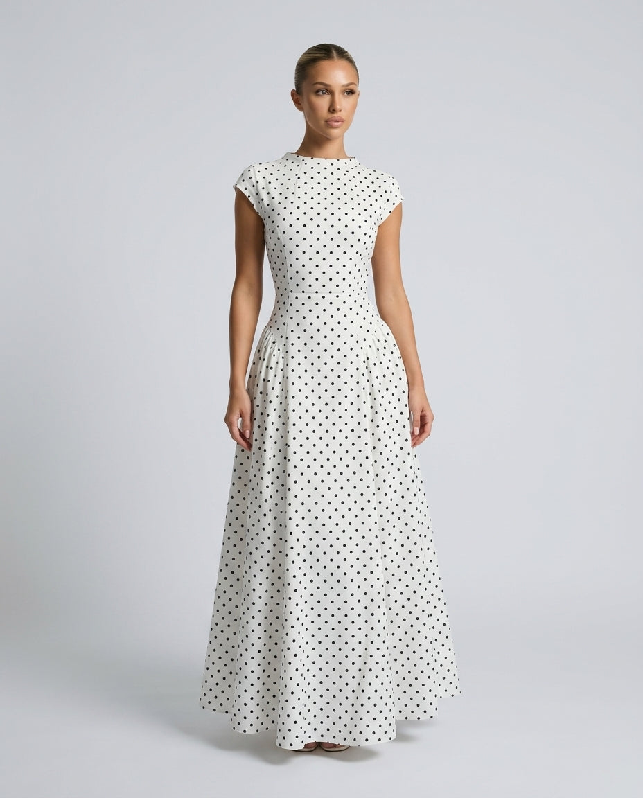 Margot | Polka Dot Cap Sleeve Maxi Dress
