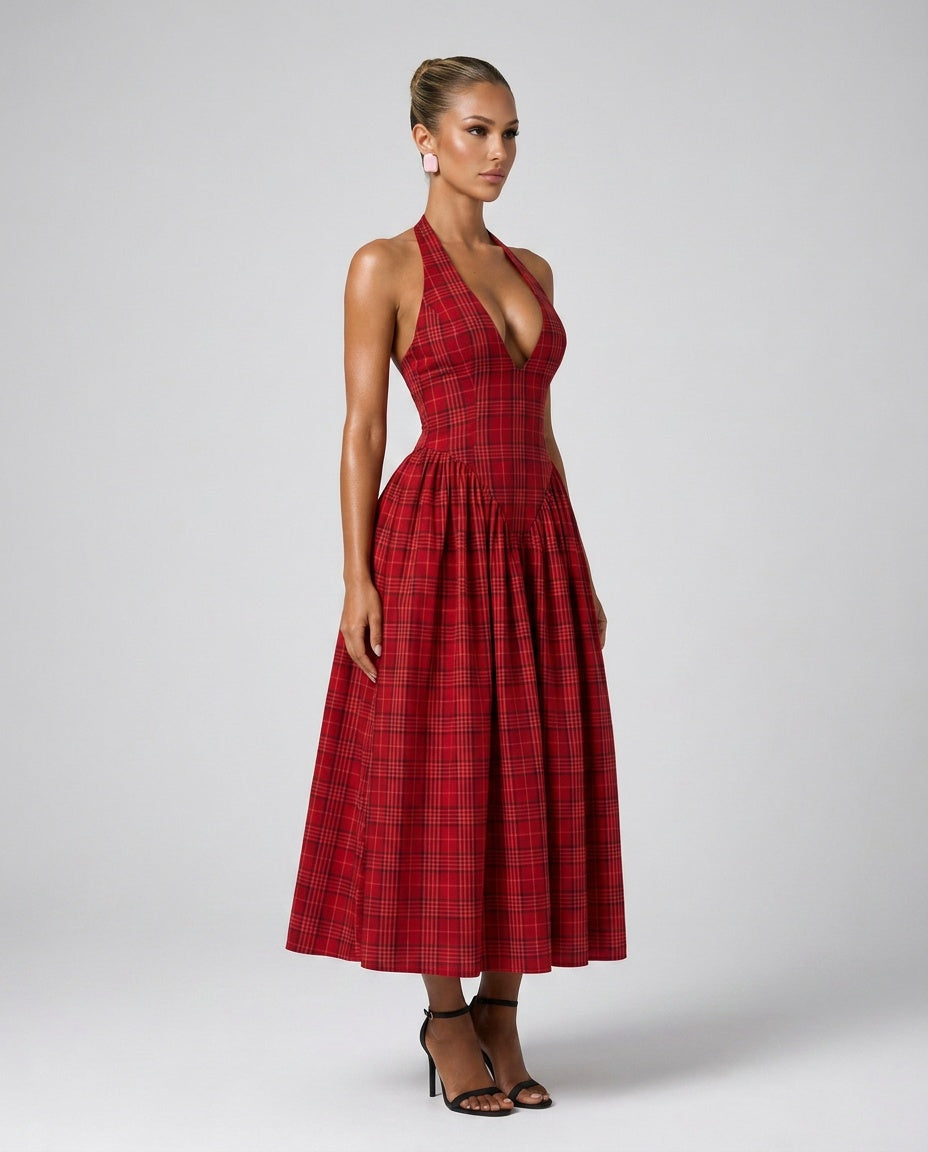 Ada | Backless Halter Neck Midi Dress
