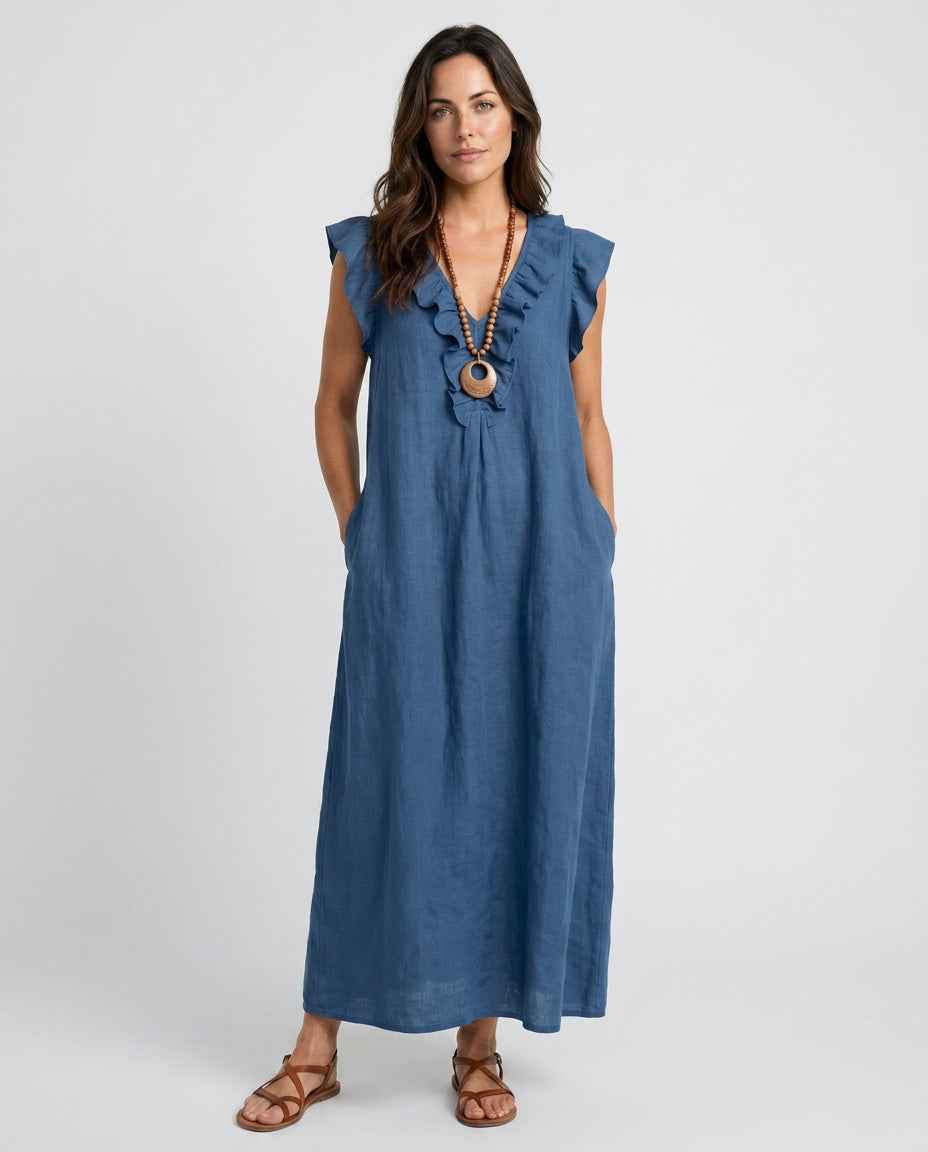 Adara | Ruffle Trim Sleeveless Midi Dress