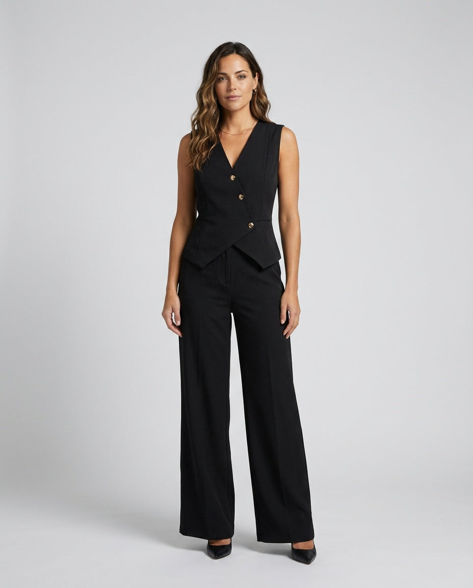 Lenora | Sleeveless Waistcoat & Wide-Leg Trouser Set
