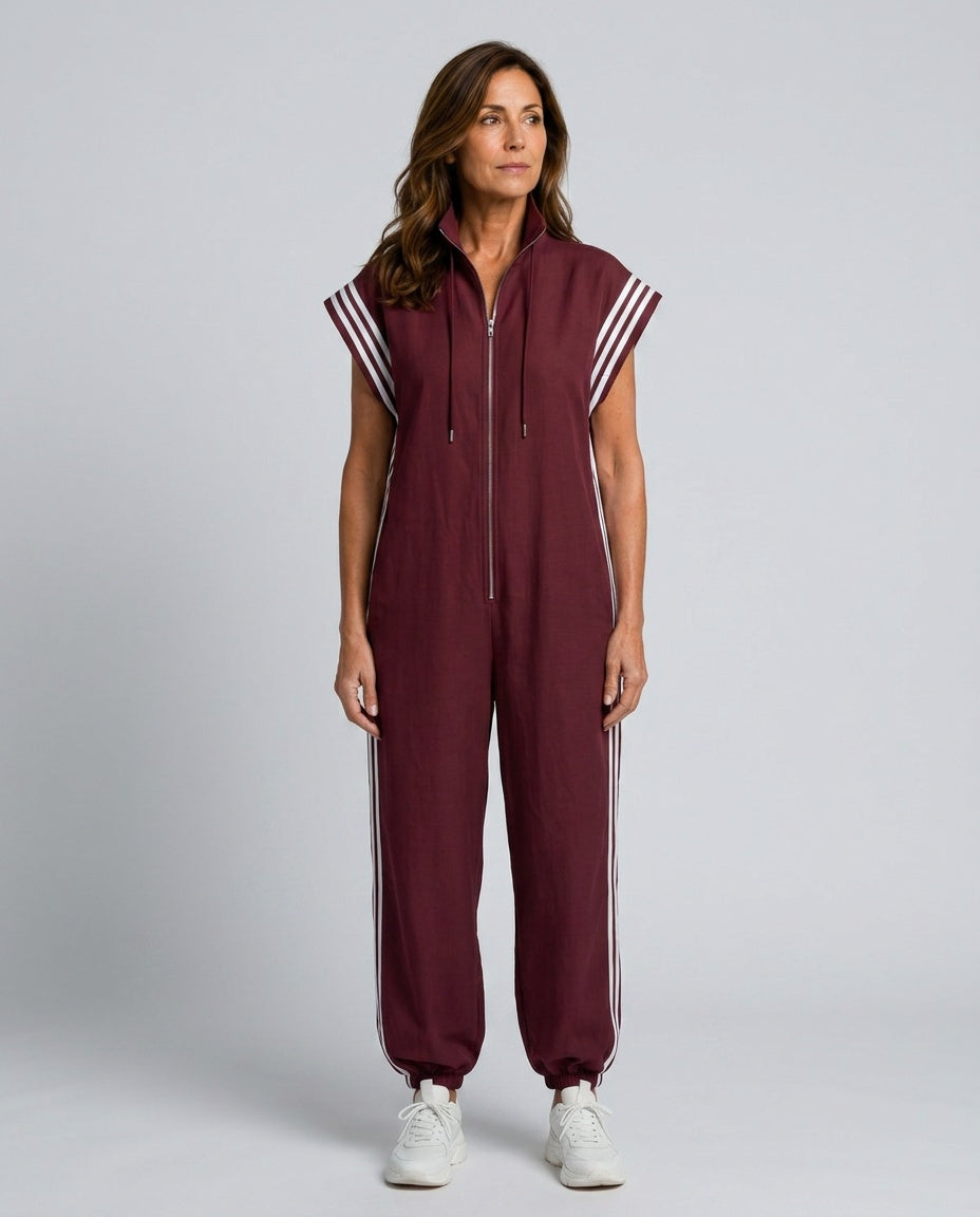 Lark | Zip Front Stripe Panel Jumpsuit