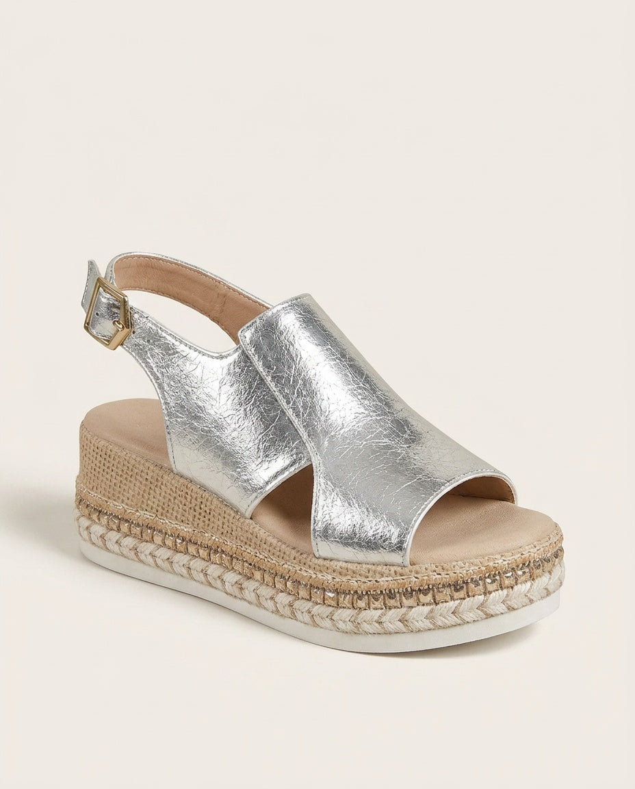 Romy | Metallic Espadrille Slingback Wedge Sandals