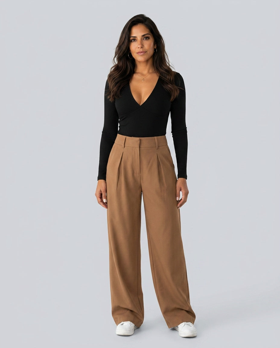 Emilia | High Waist Pleated Wide-Leg Trousers