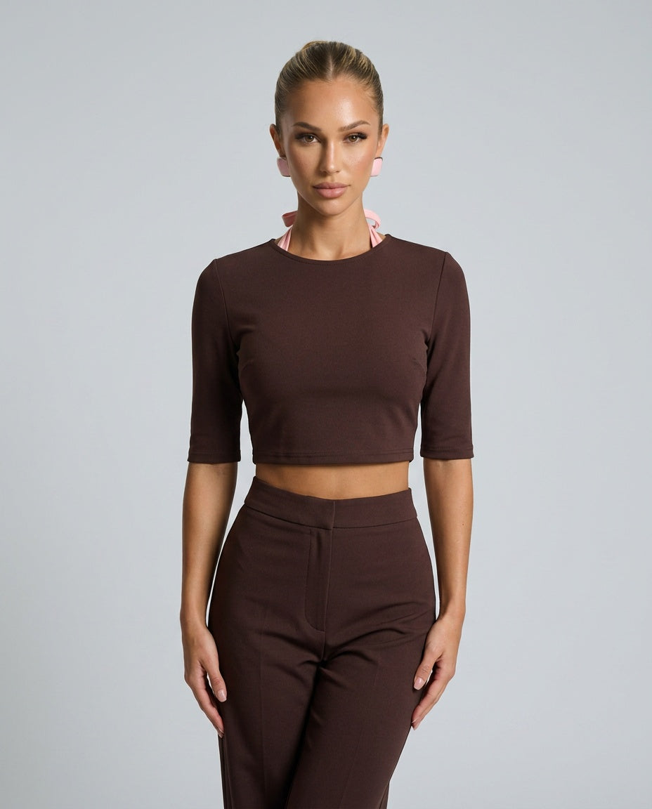 Tessa | Cropped Long Sleeve Co-ord Trouser Set