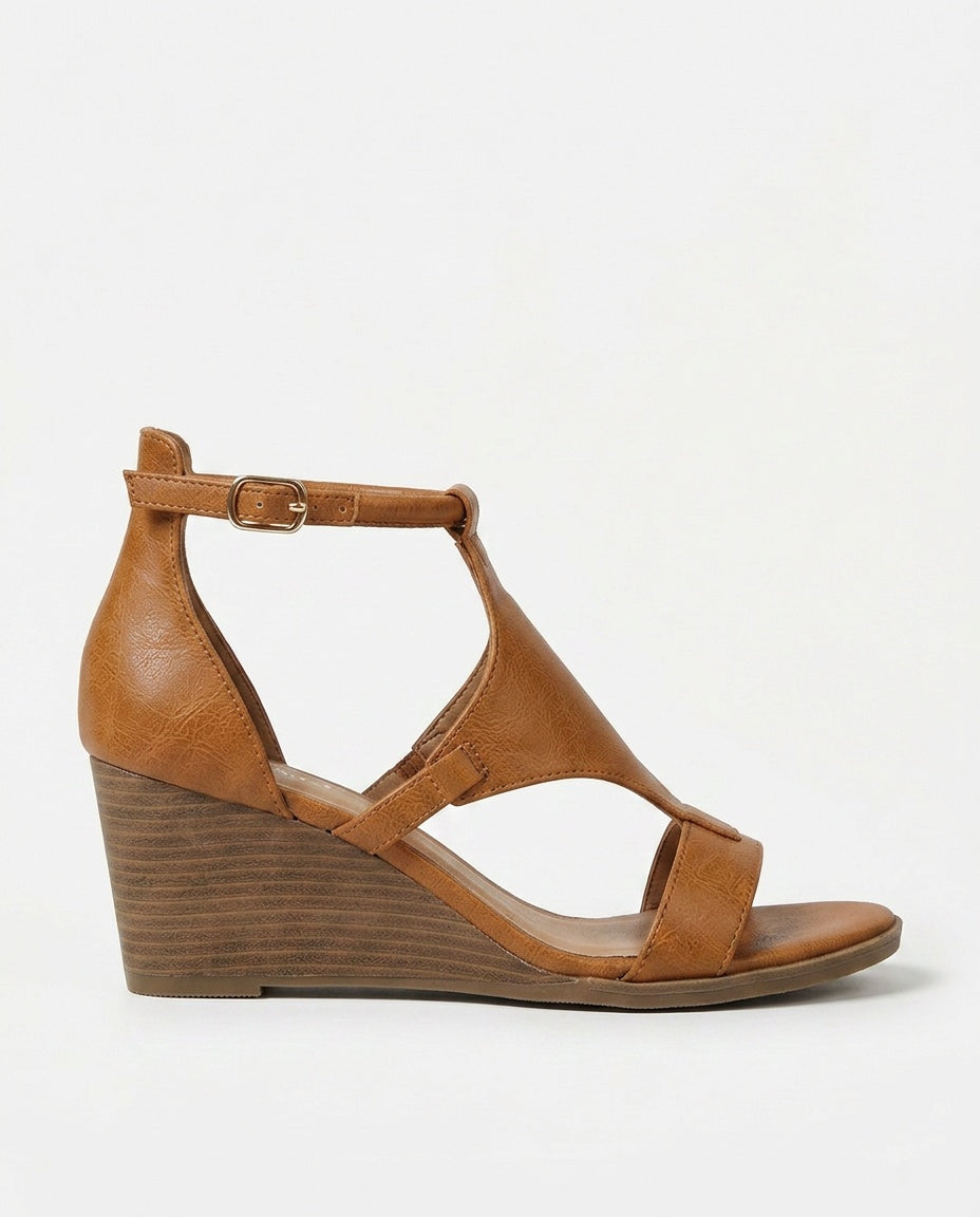Fleur | Leather-Look Wedge Sandals