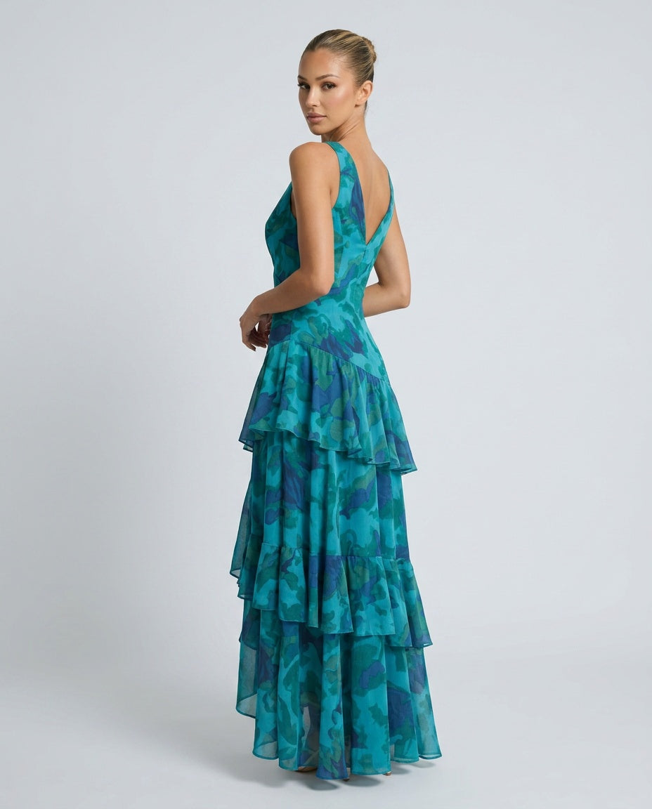 Harlow | V-Neck Plissé Pleated Maxi Dress