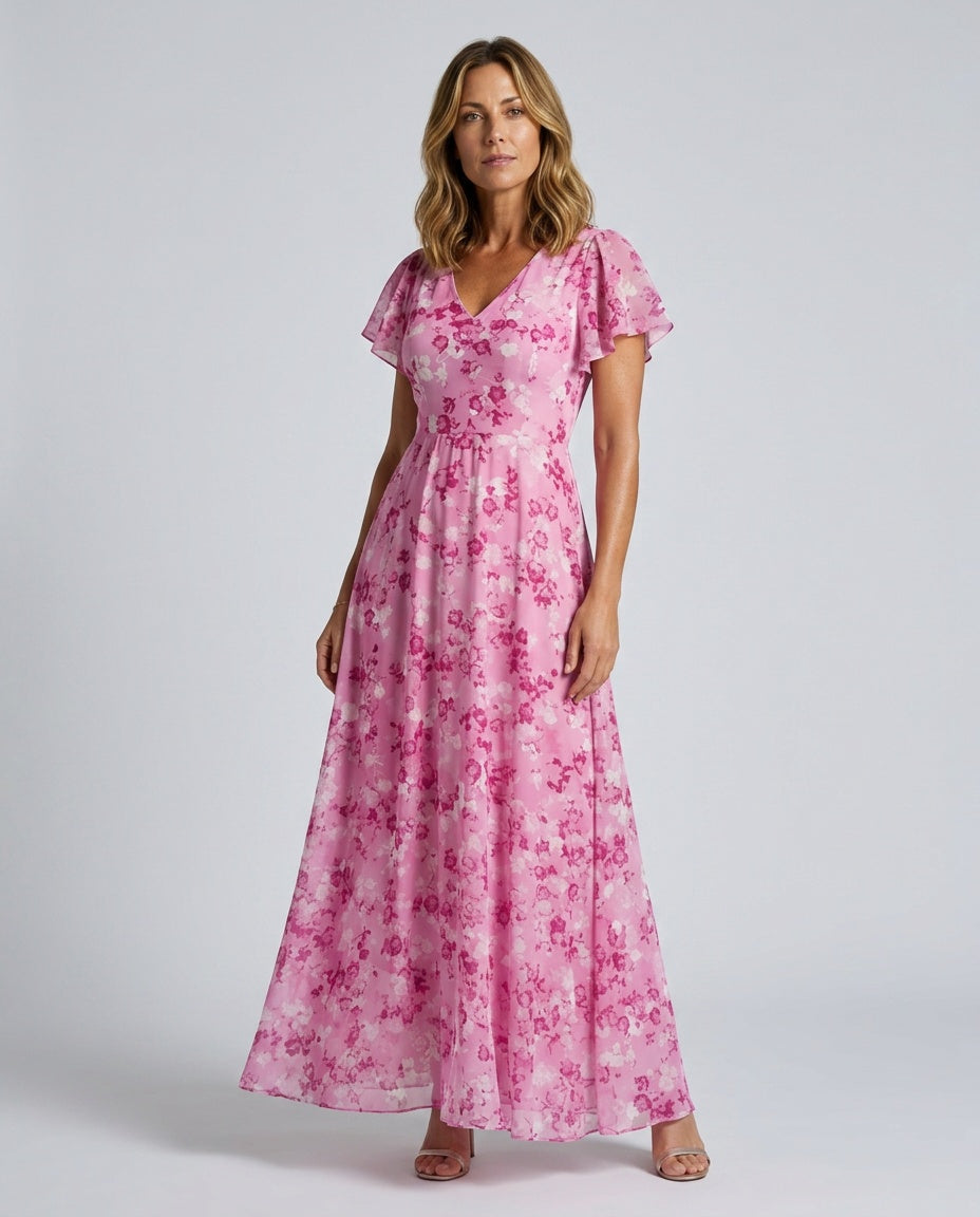 Adriana | Floral Print Butterfly Sleeve Maxi Dress