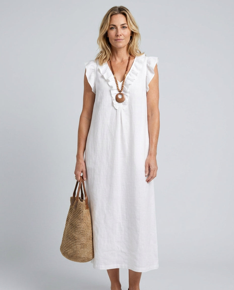 Adara | Ruffle Trim Sleeveless Midi Dress