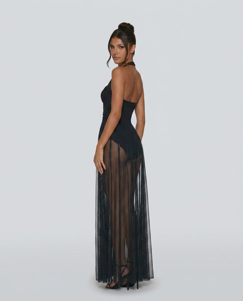 Violet | Halter Neck Stretch Mesh Maxi Dress