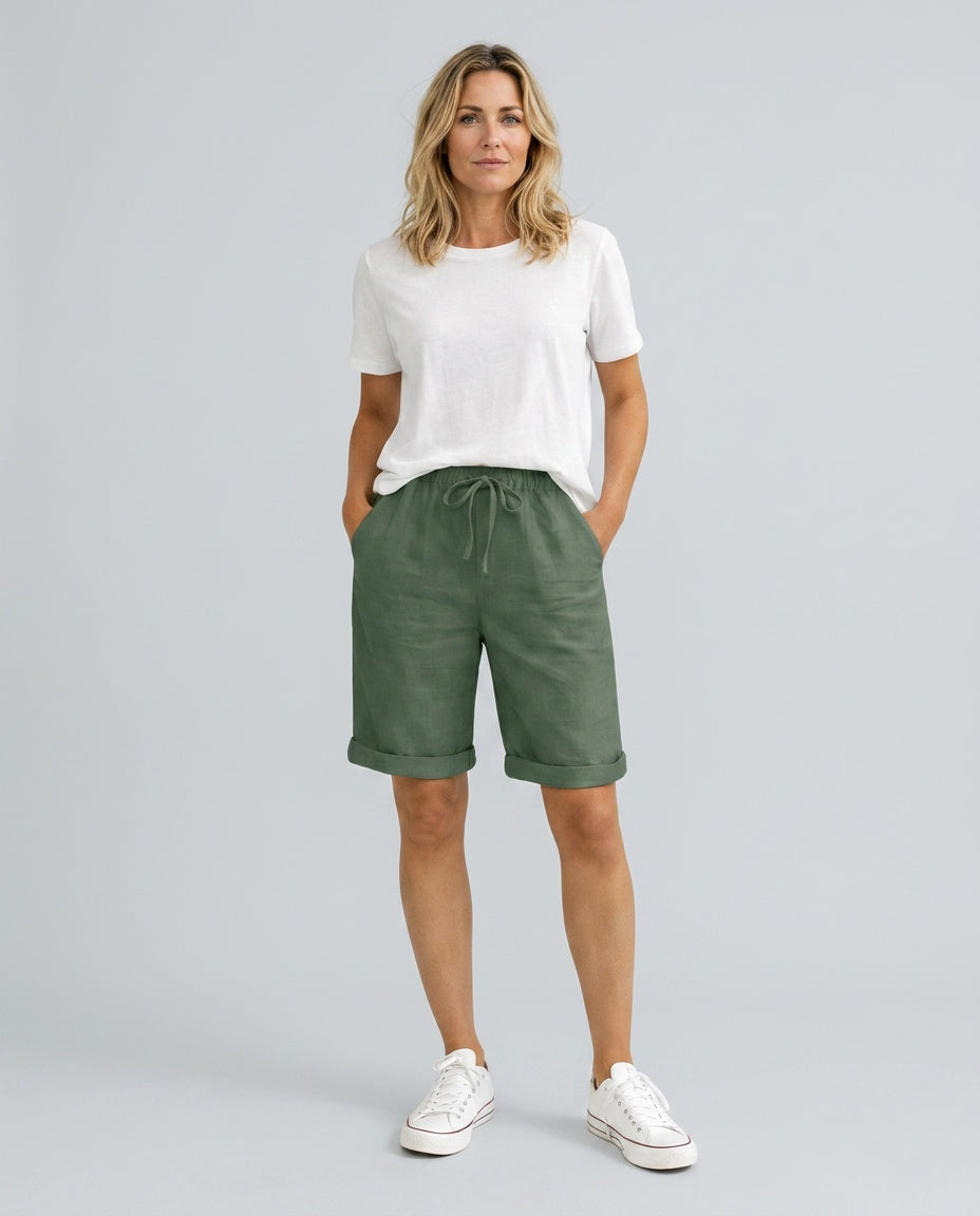 Alejandra | Relaxed Fit Linen-Blend Capri Trousers
