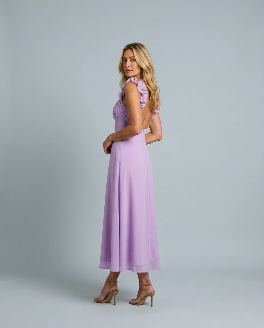 Renata | Ruffle Shoulder A-Line Maxi Dress