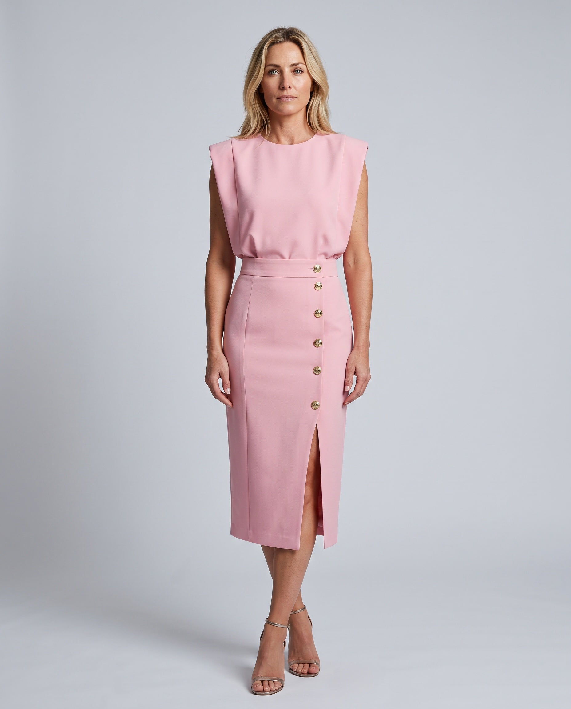 Frida | Sleeveless Side Button Midi Dress