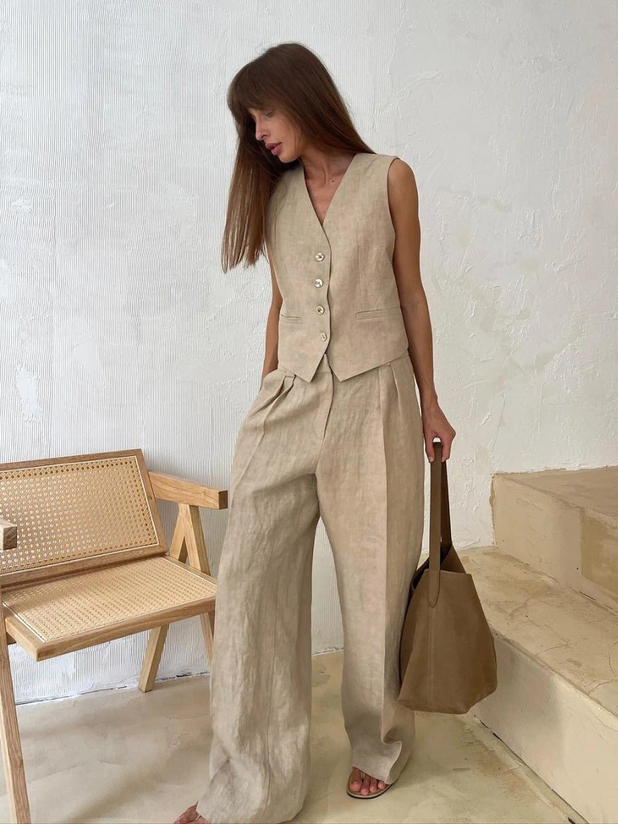 Orla | Sleeveless Linen-Blend Vest & Trousers Co-ord Set