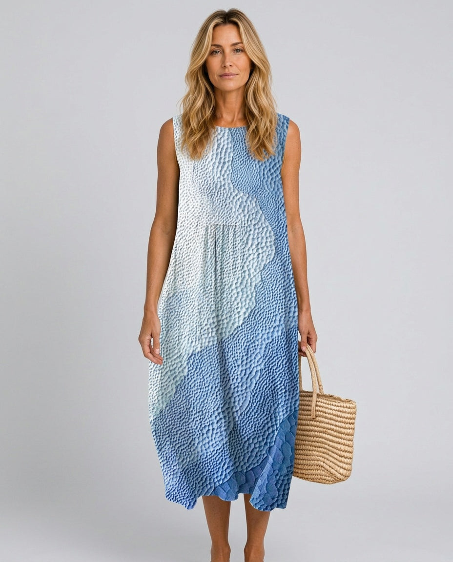 Helena | Printed Gathered Waist Sleeveless Midi Dress