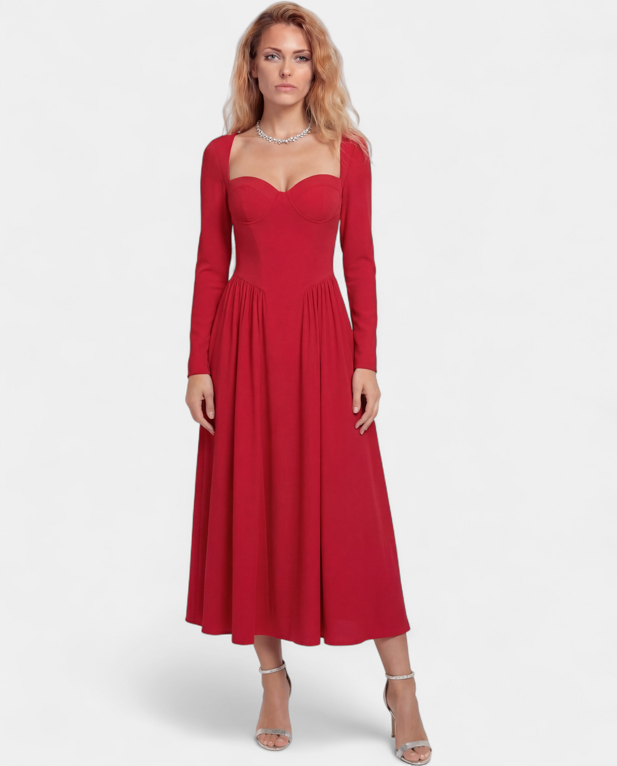 Peyton | Long Sleeve Heart Neckline A-Line Maxi Dress