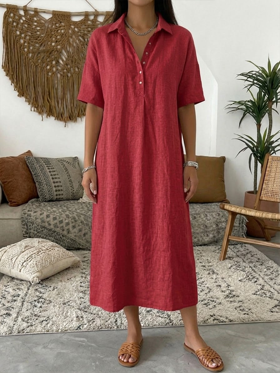 Iovelle | Relaxed Polo Cotton-Linen Midi Dress