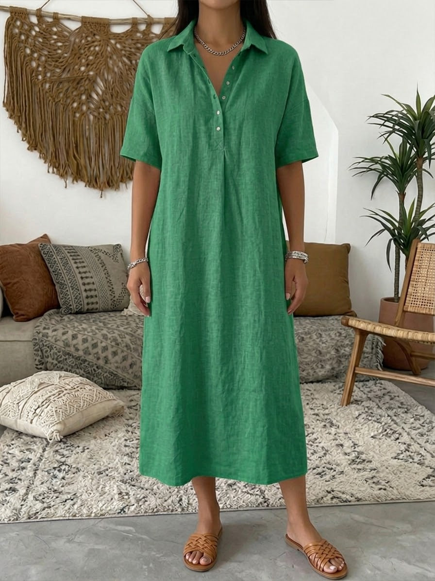 Iovelle | Relaxed Polo Cotton-Linen Midi Dress