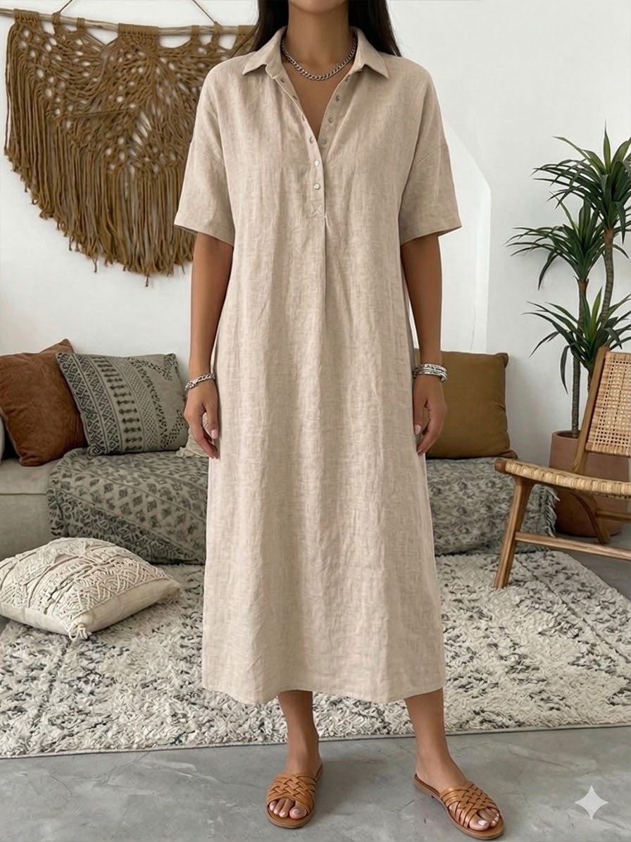 Iovelle | Relaxed Polo Cotton-Linen Midi Dress