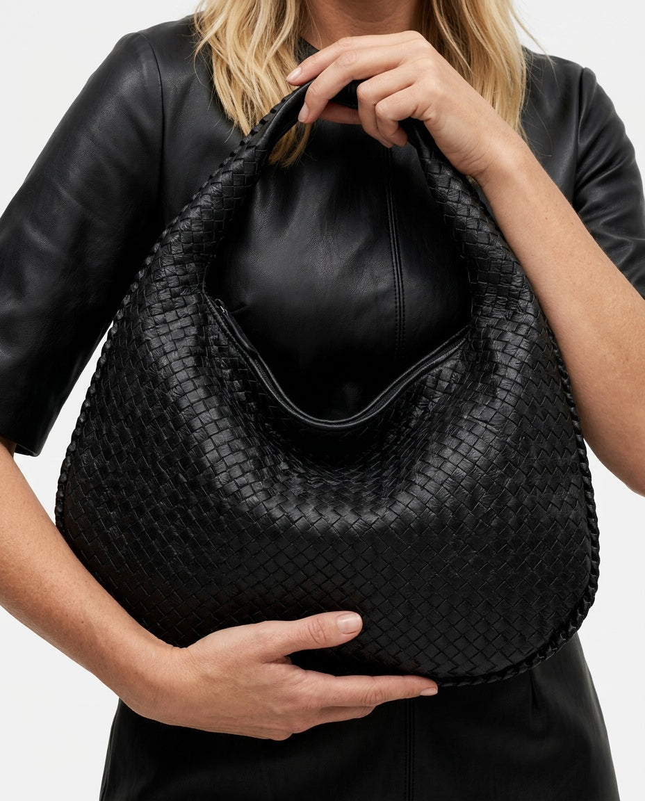 Oversized Woven Vegan Leather Tote Bag