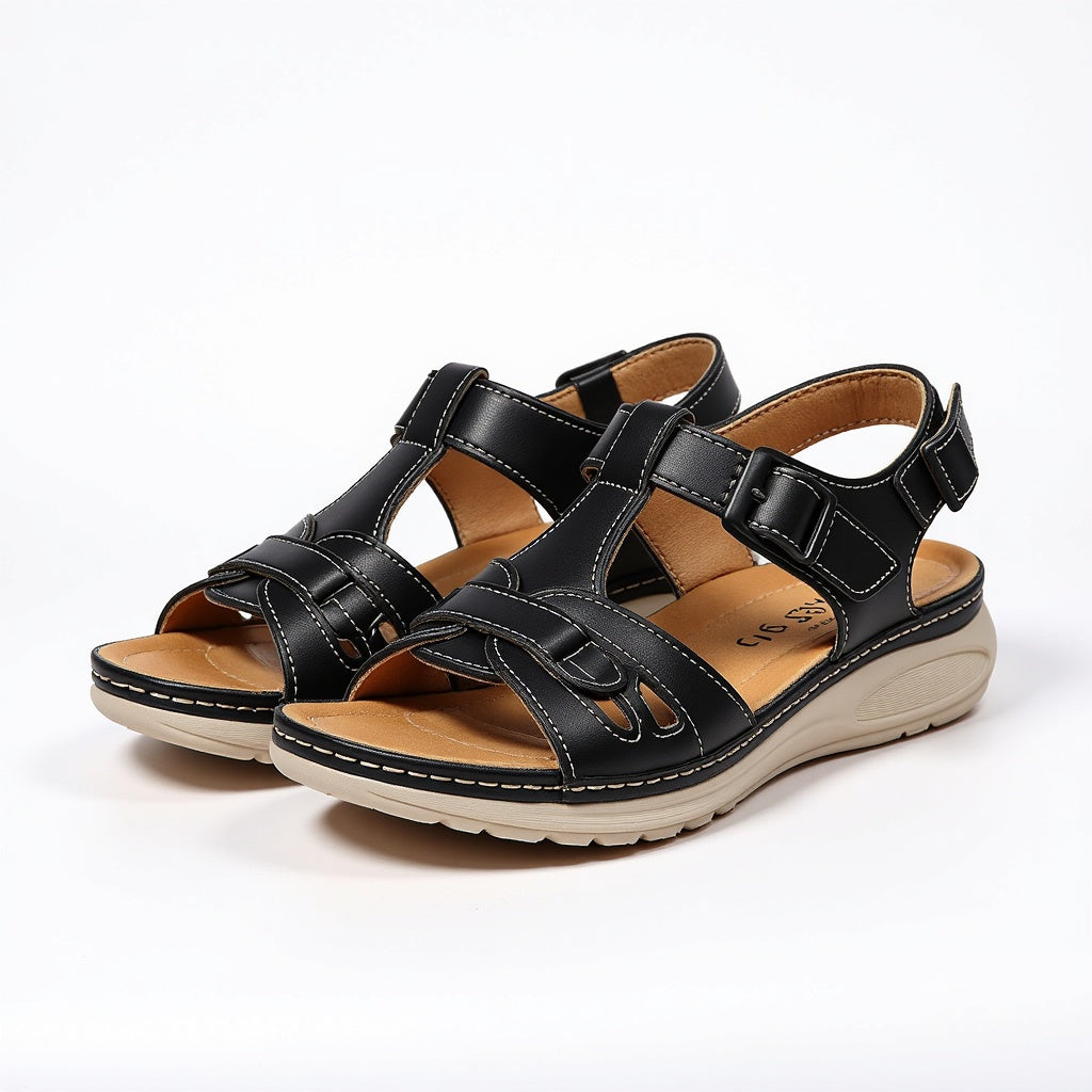 Soraya | Cut-Out Multi-Strap Buckle Low Wedge Sandals