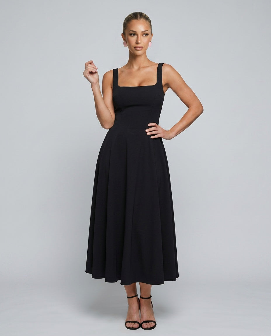 Sofia | Sleeveless Square Neck Flared Midi Dress