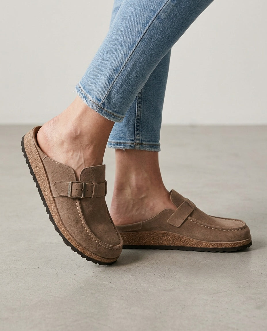 Maeve | Slip-On Buckle Detail Closed Toe Mule Clogs