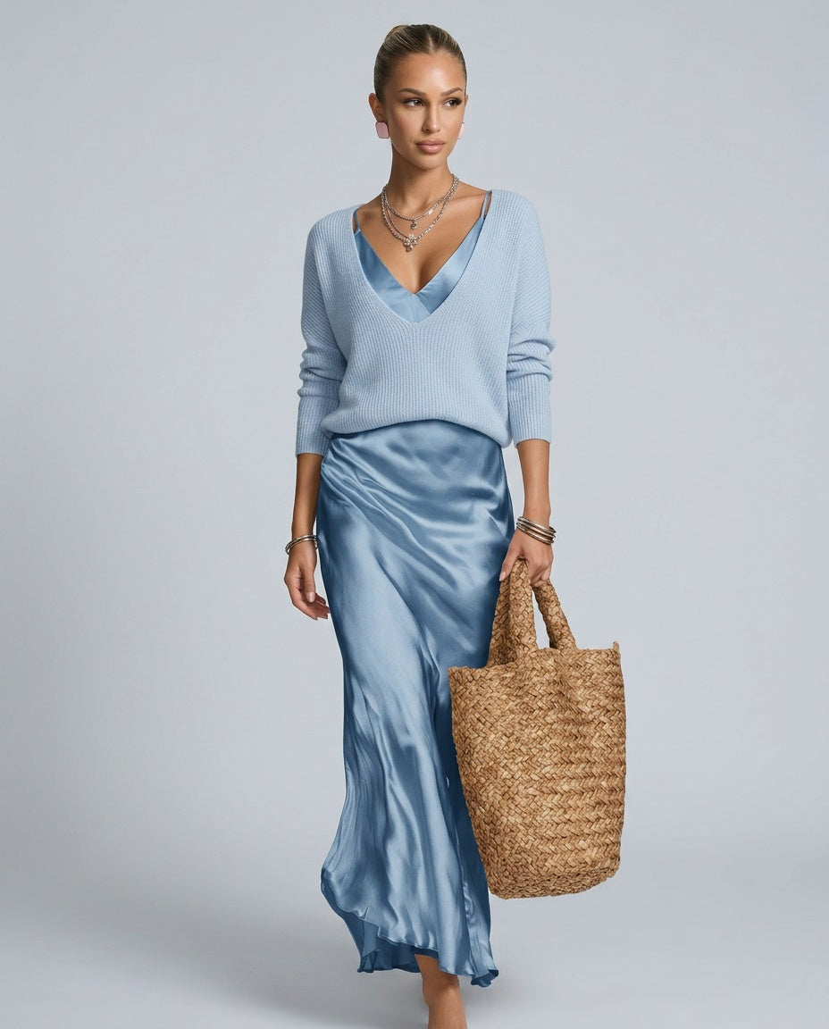 Giselle | Satin-Look V-Neck Maxi Dress