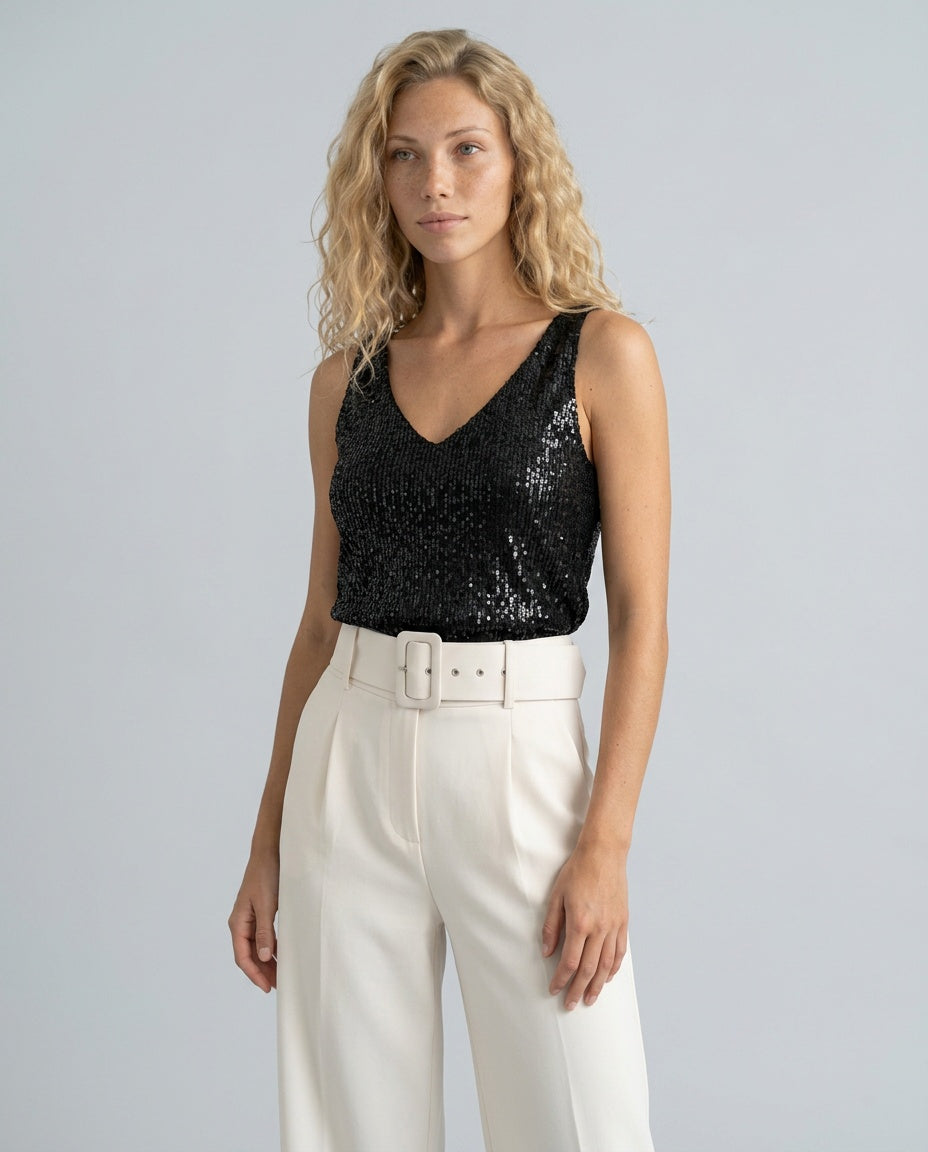 Ava | Sequin V-Neck Sleeveless Top
