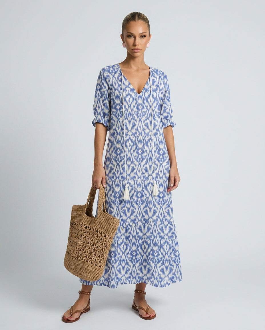 Luma | Floral V-Neck Short Sleeve Midi Dress