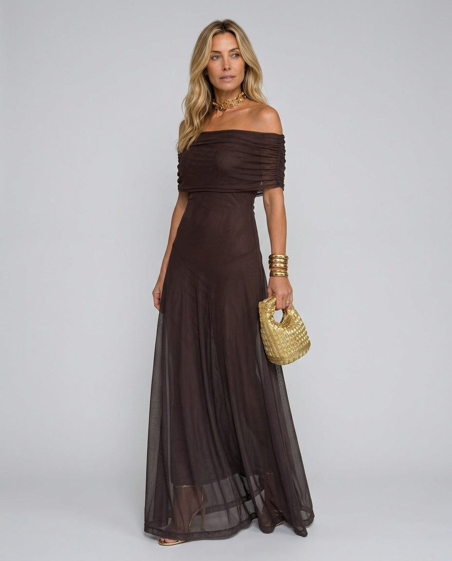 Thalia | Mesh Overlay Formal Maxi Dress
