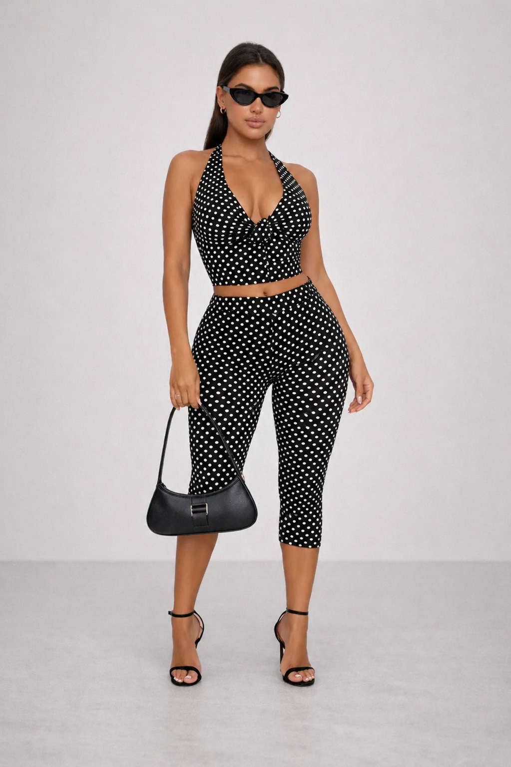 Cleo | Polka Dot Halter & Capri Two-Piece Set