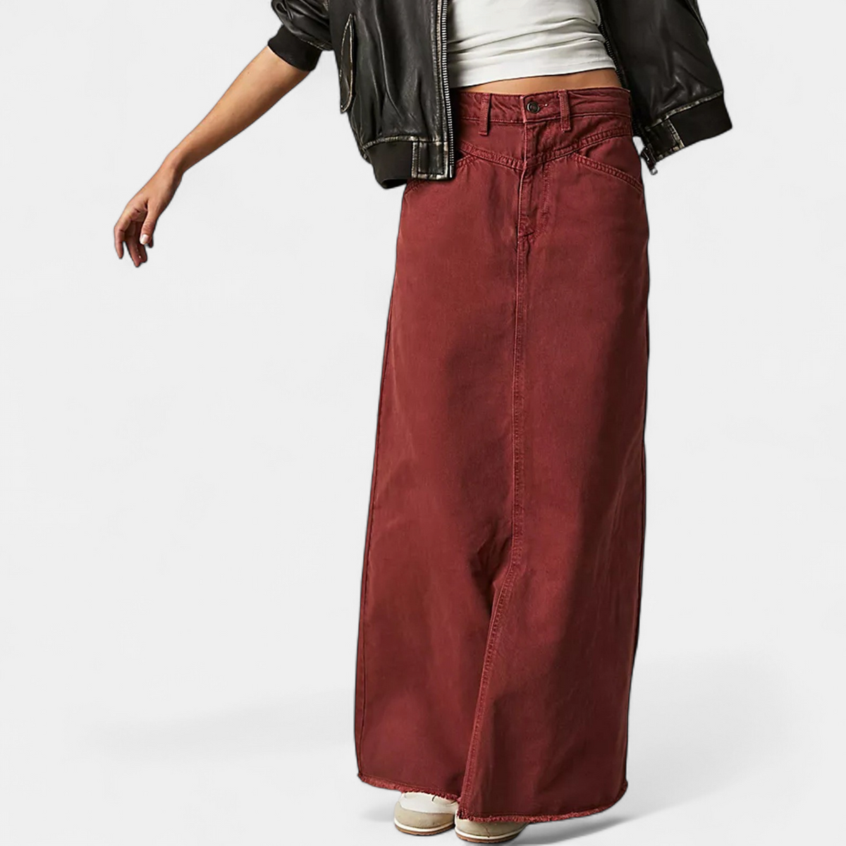 Hazel | High Waist Five Pocket Denim Maxi Skirt