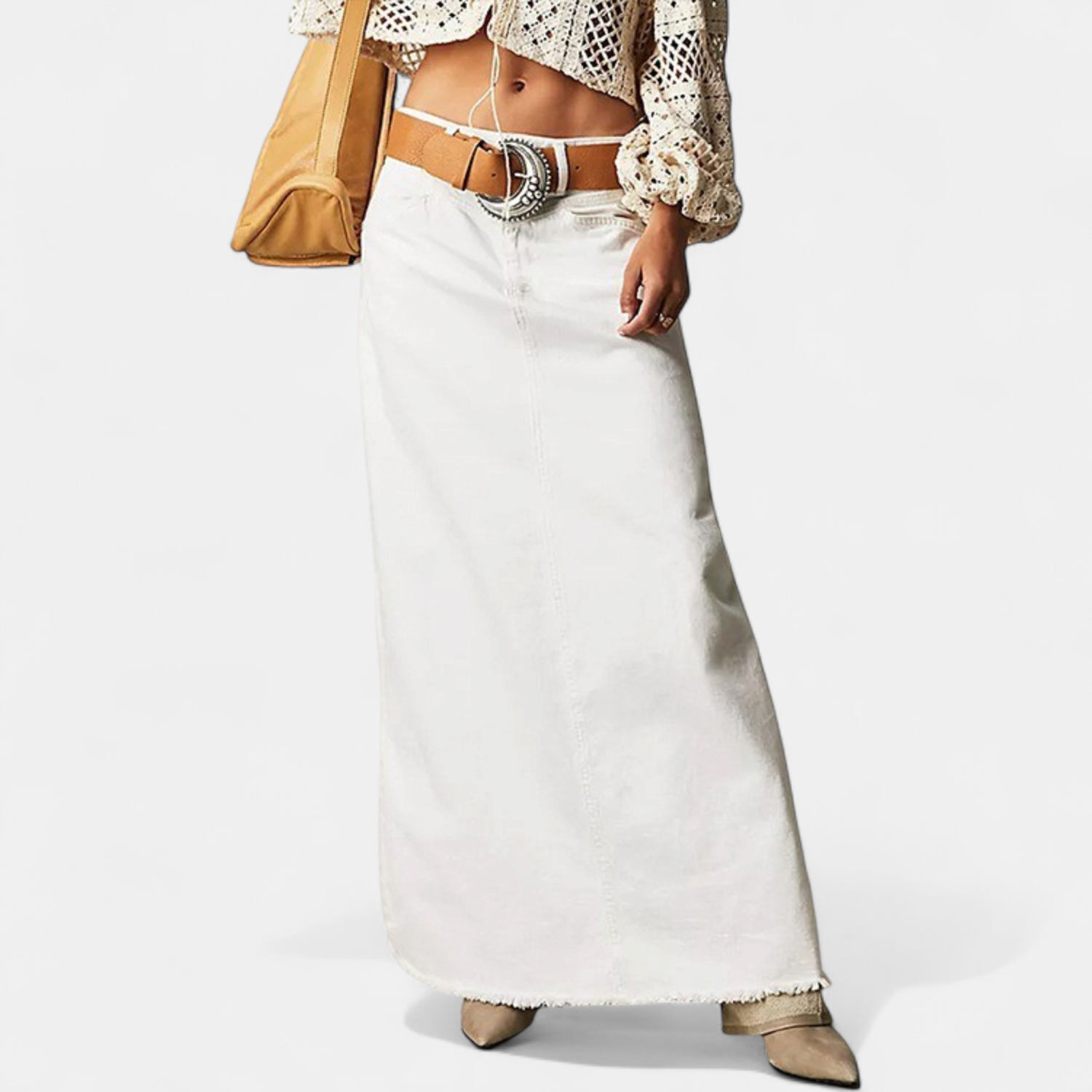 Hazel | High Waist Five Pocket Denim Maxi Skirt