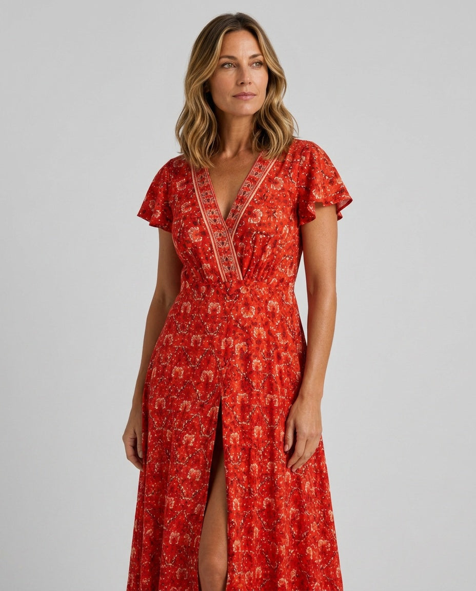 Fernanda | Boho Wrap High Split Maxi Dress