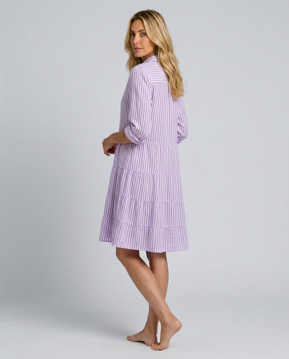 Delphine | Striped Tiered-Hem Midi Dress
