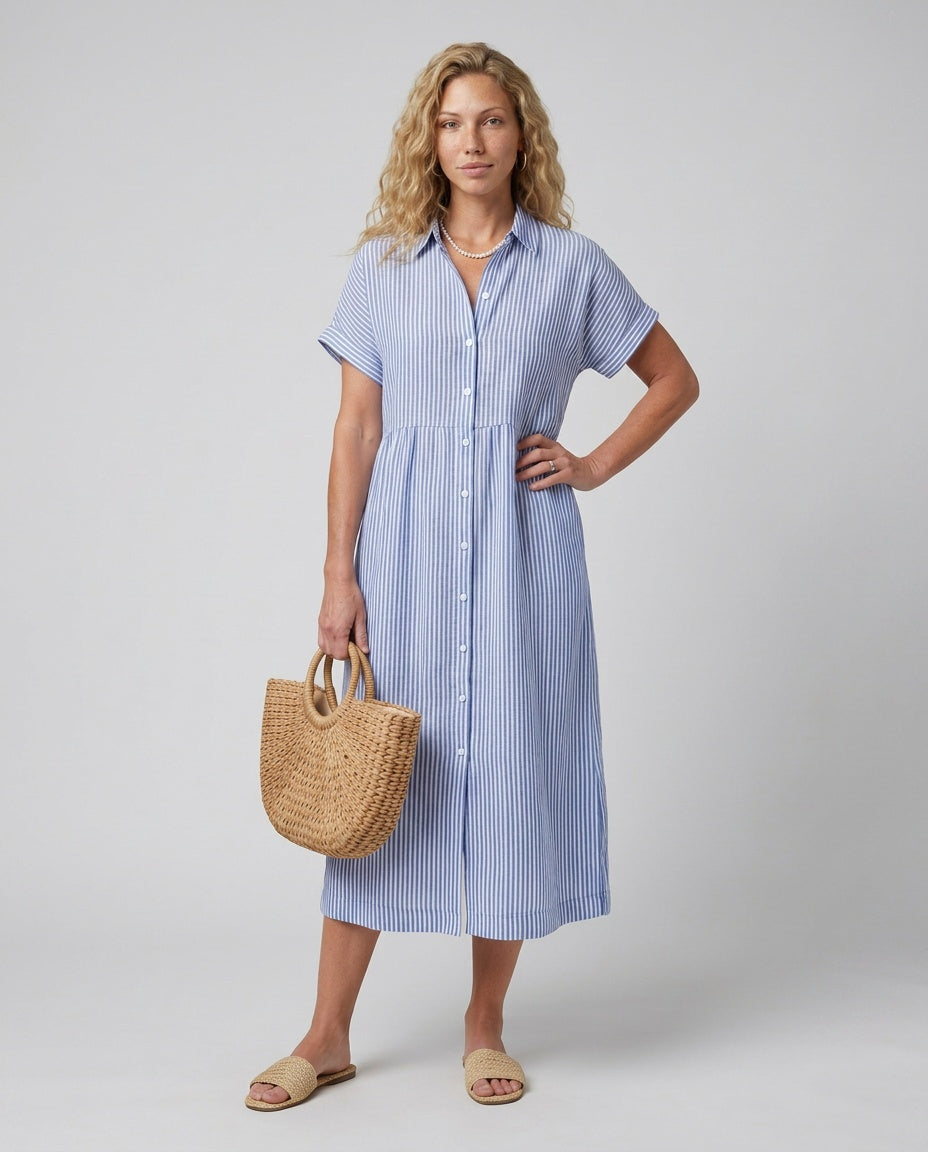 Anais | Short Sleeve Striped Midi Dress