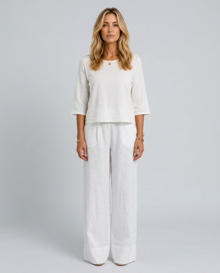 Delphine | 3/4 Sleeve Wide-Leg Linen-Look Co-ord Set