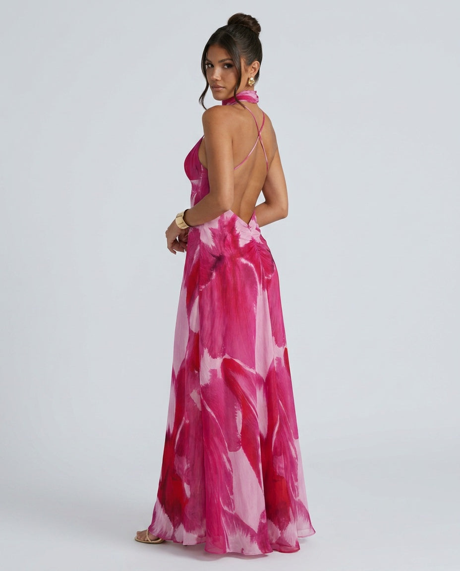 Sloane | Watercolour Print Spaghetti Strap Maxi Dress