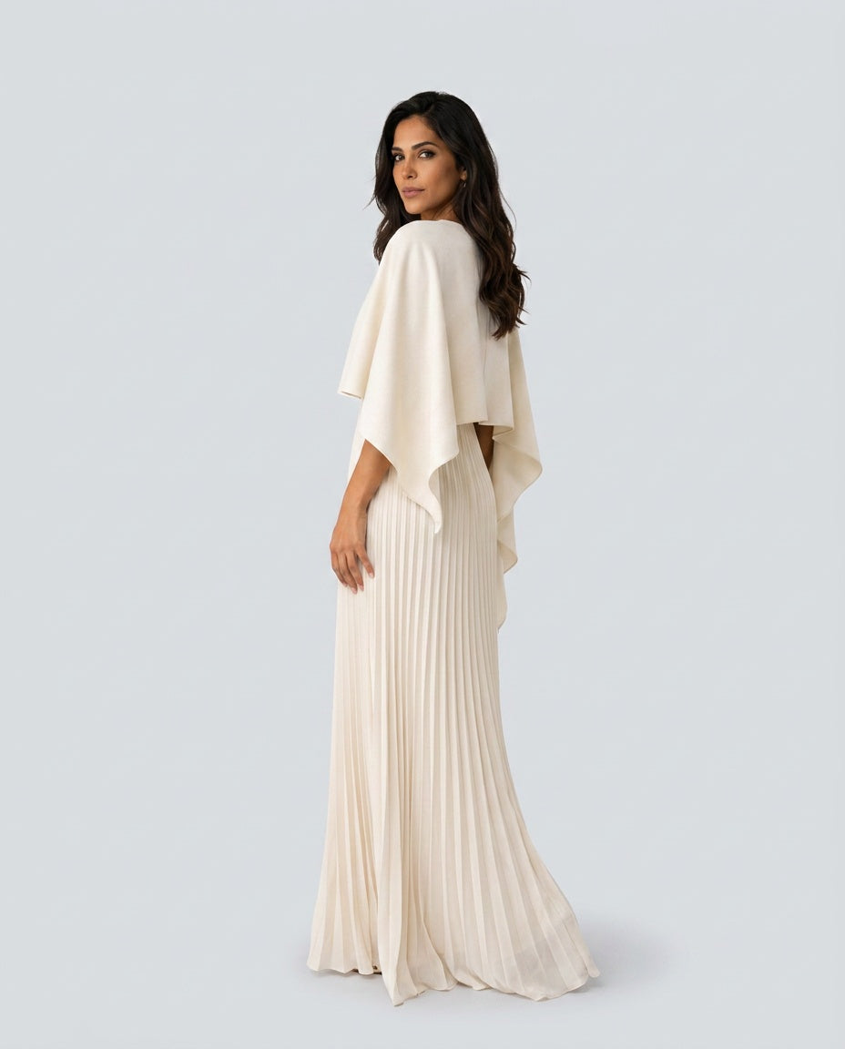 Marley | Pleated Cape Overlay Maxi Dress