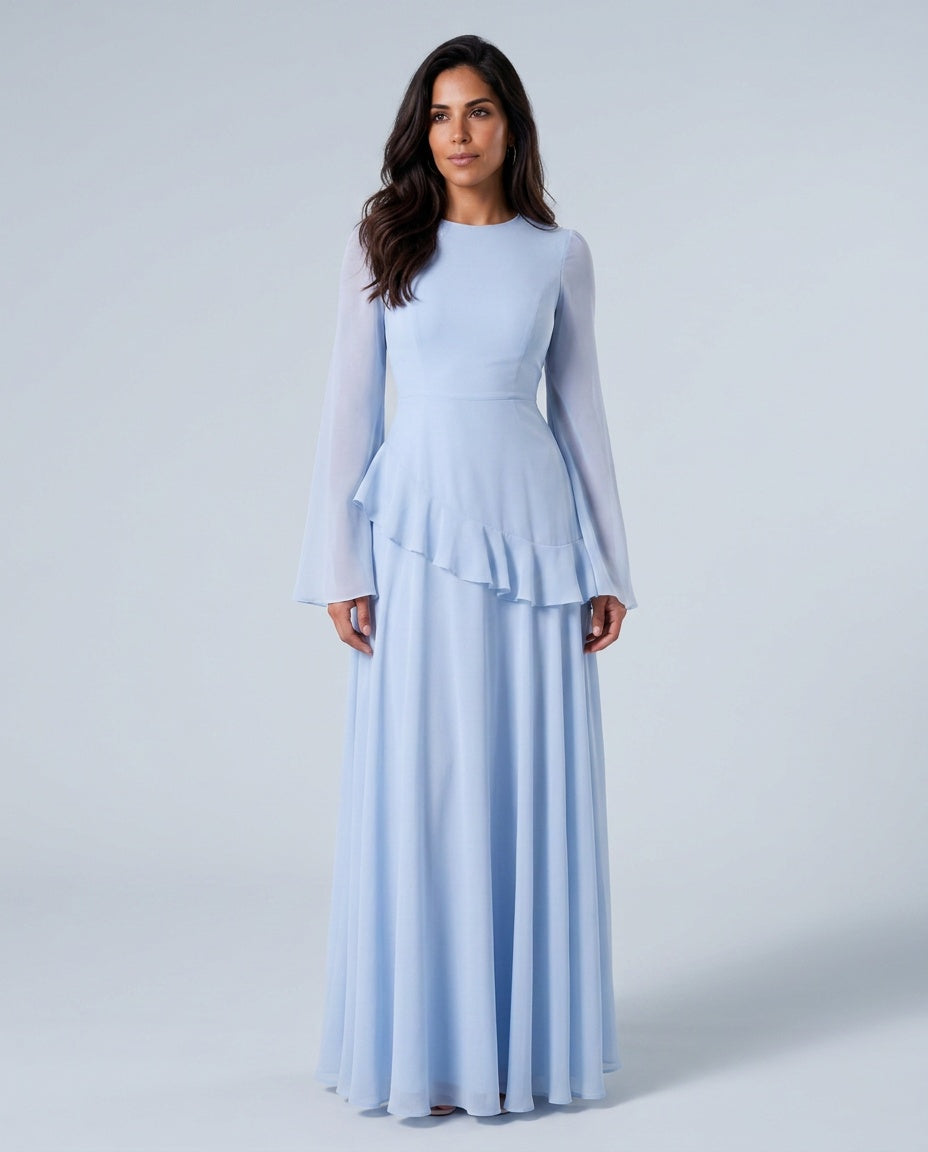 Everly | Ruffle Detail Blue Maxi Dress