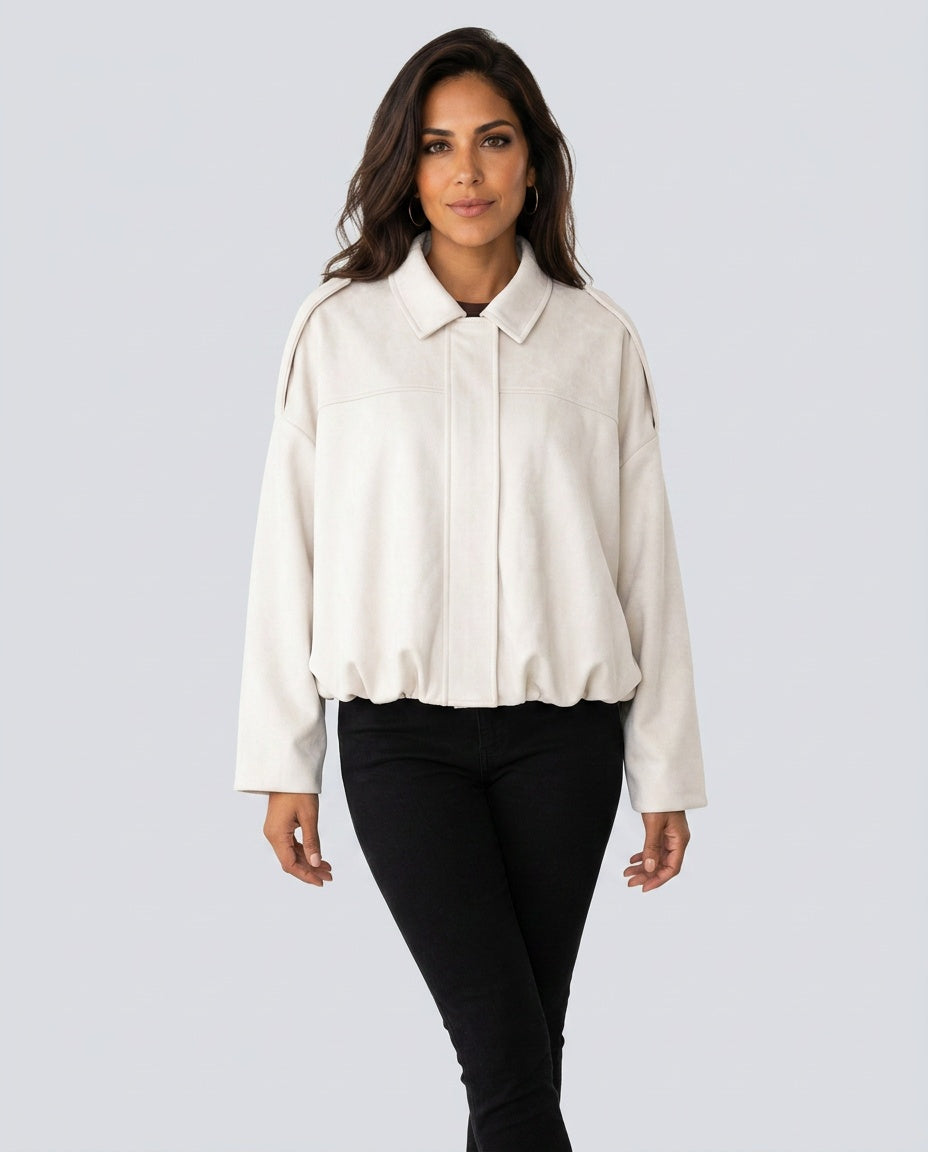Quinn | Long Sleeve Faux Suede Bomber Jacket