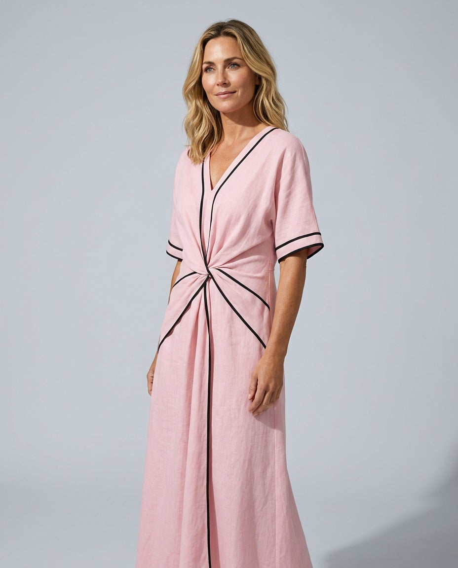 Linnea | V-Neck Gathered Waist Midi Dress