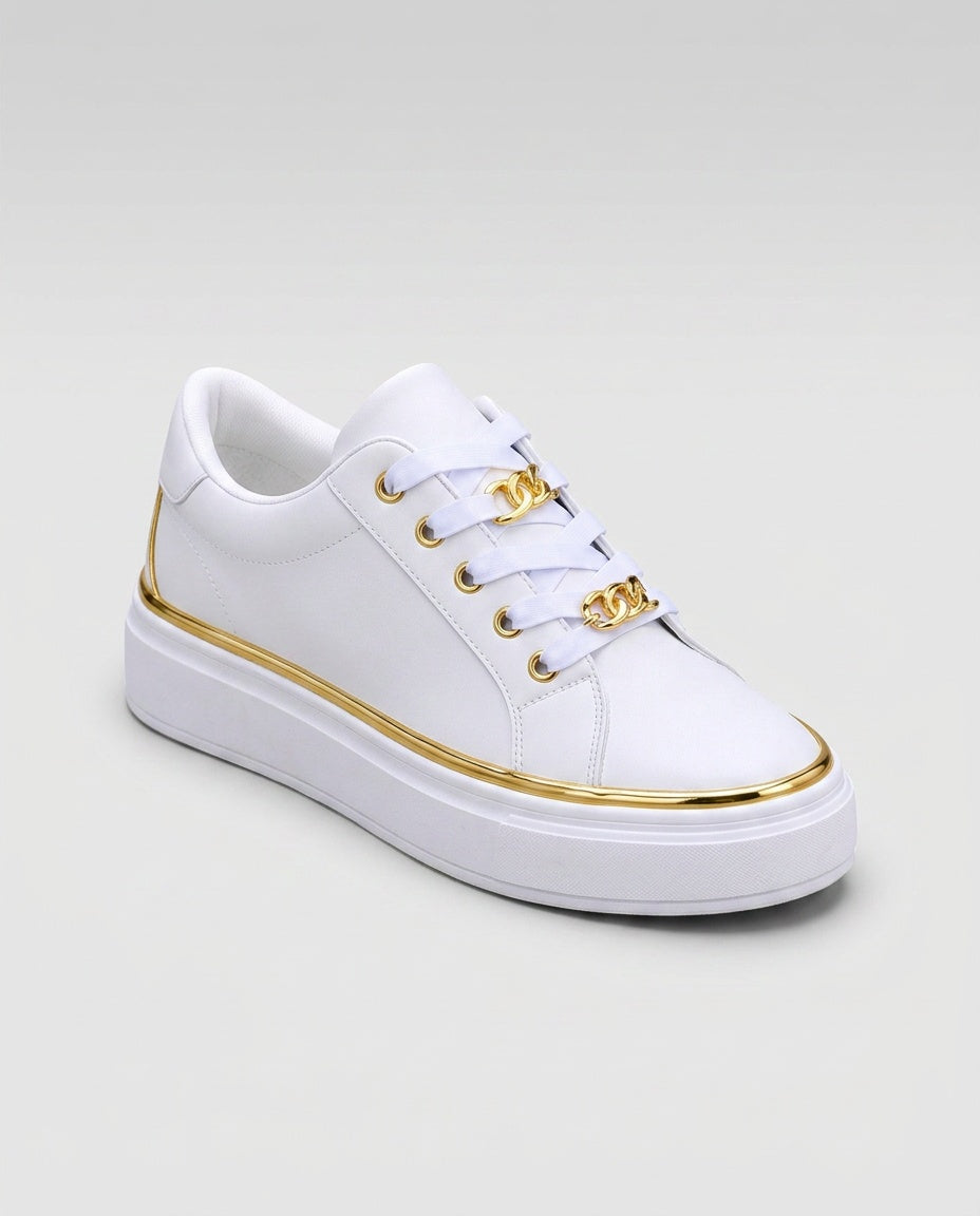 Zadie | Flatform Trainers with Metallic Trim & Chain Lace Detail