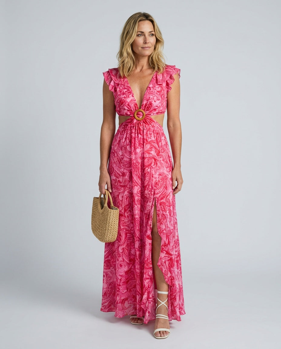 Quinn | Floral Print Side Slit Maxi Dress