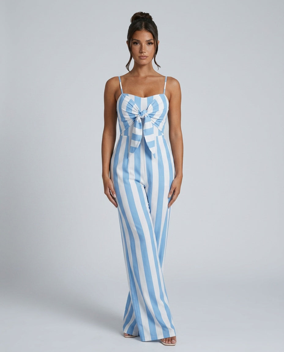 Nora | Striped Tie Front Jumpsuit