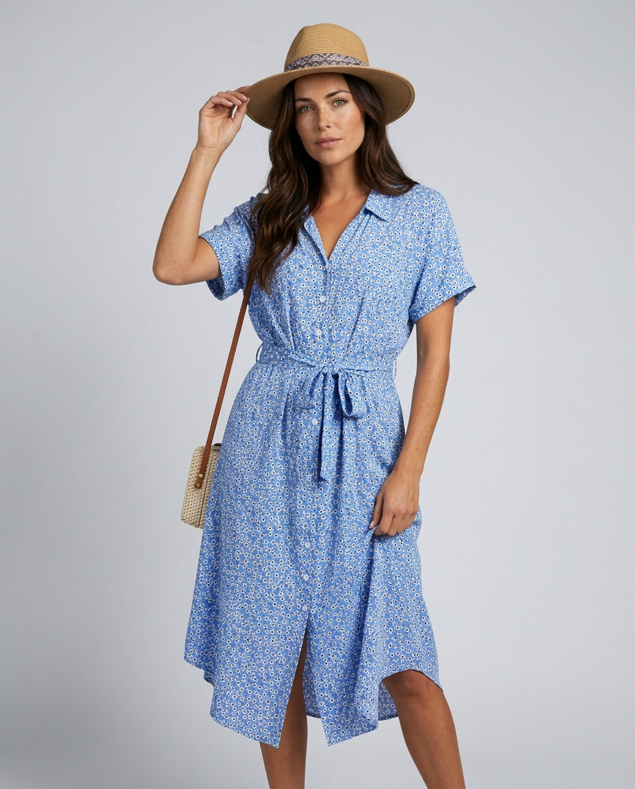Flora | Floral Print Tie-Belt Midi Dress