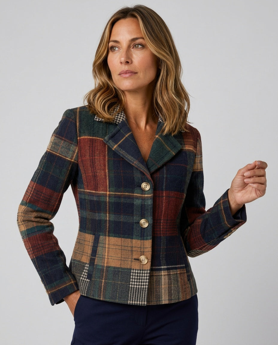 Priya | Plaid Houndstooth Accent Boxy Blazer
