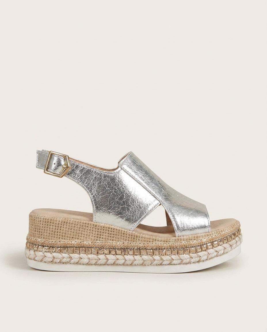 Romy | Metallic Espadrille Slingback Wedge Sandals